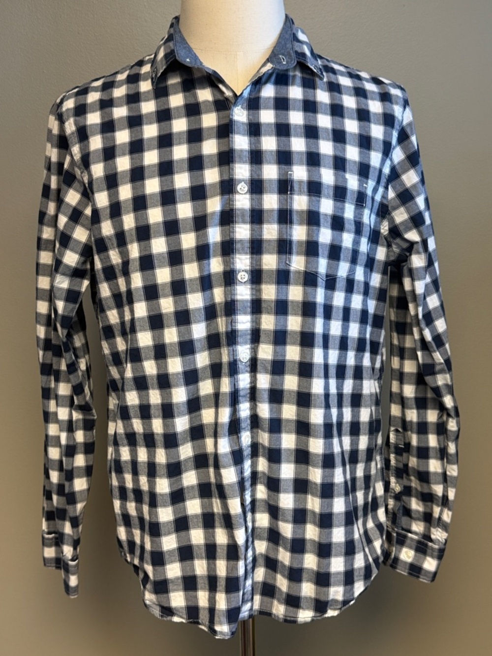 Express Slim Fit Blue White Check Button Down Shirt Large Cotton